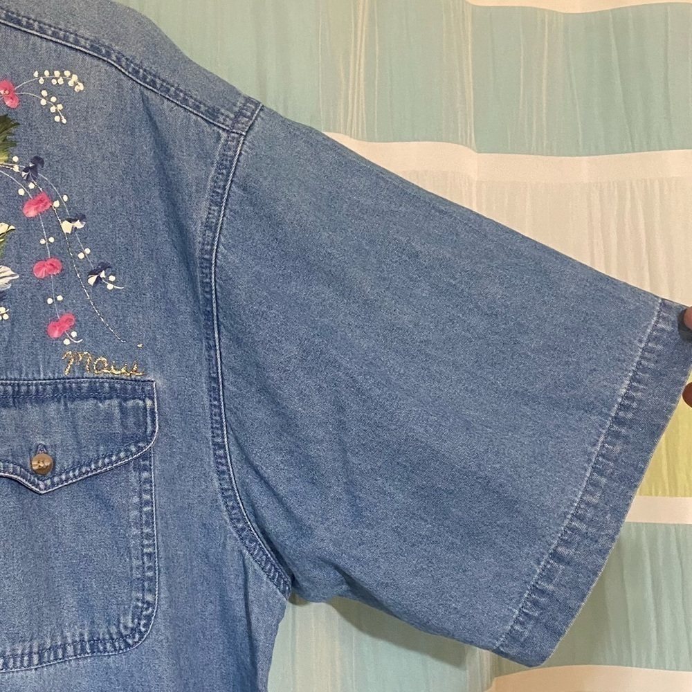 Vintage Denim Hand Painted Floral Top Cotton Wearable Art Sz XL - Picture 3 of 8